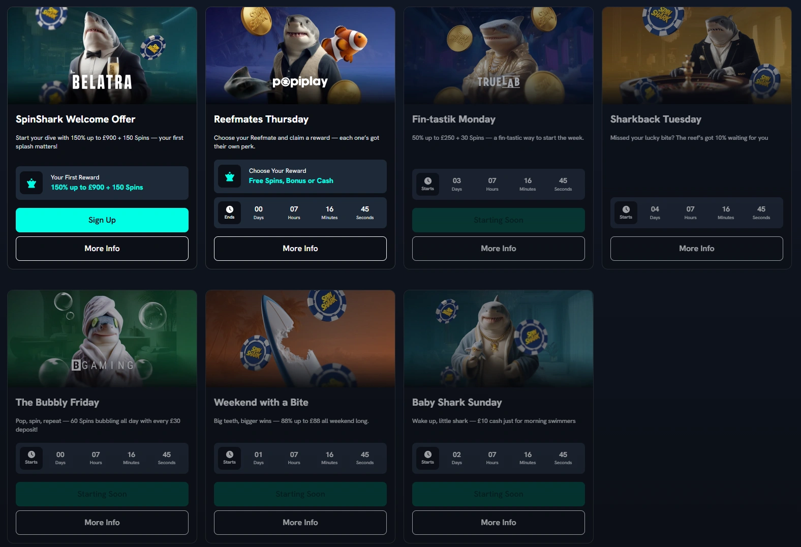 SpinShark Casino | £900 Bonus + 150 Free Spins | Full Review